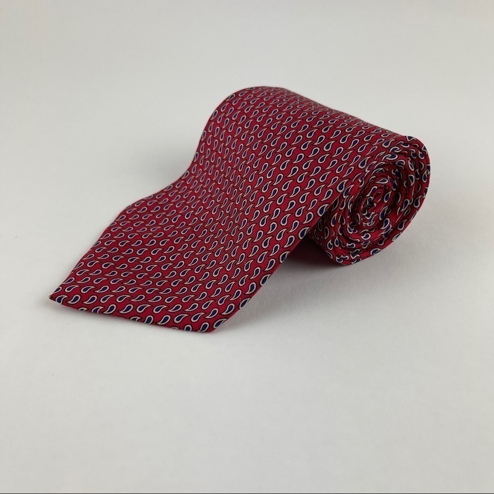 Claybrooke Pure Silk Tie Mens Red Blue Paisley
